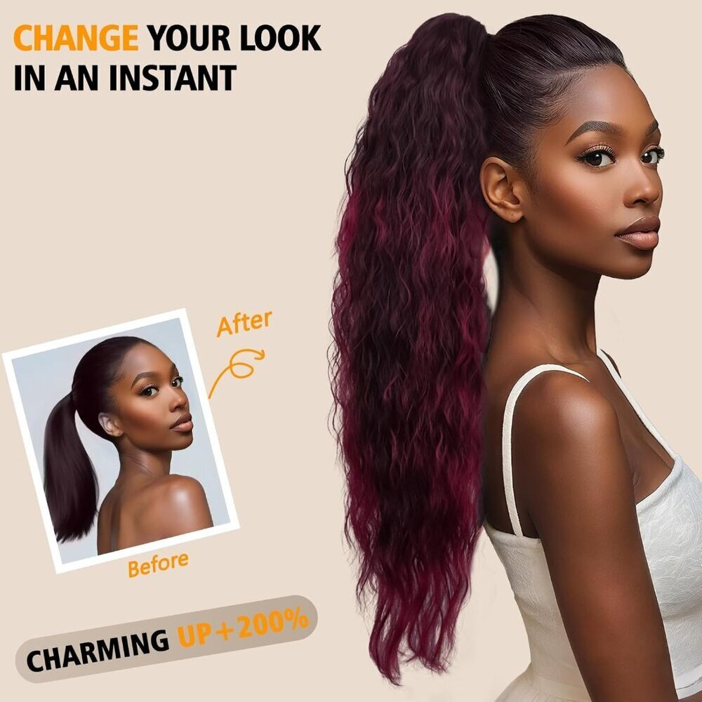 30 Inch Synthetic Wavy Ponytail Extension with Claw Clip Natural Look - Picture 4 of 7